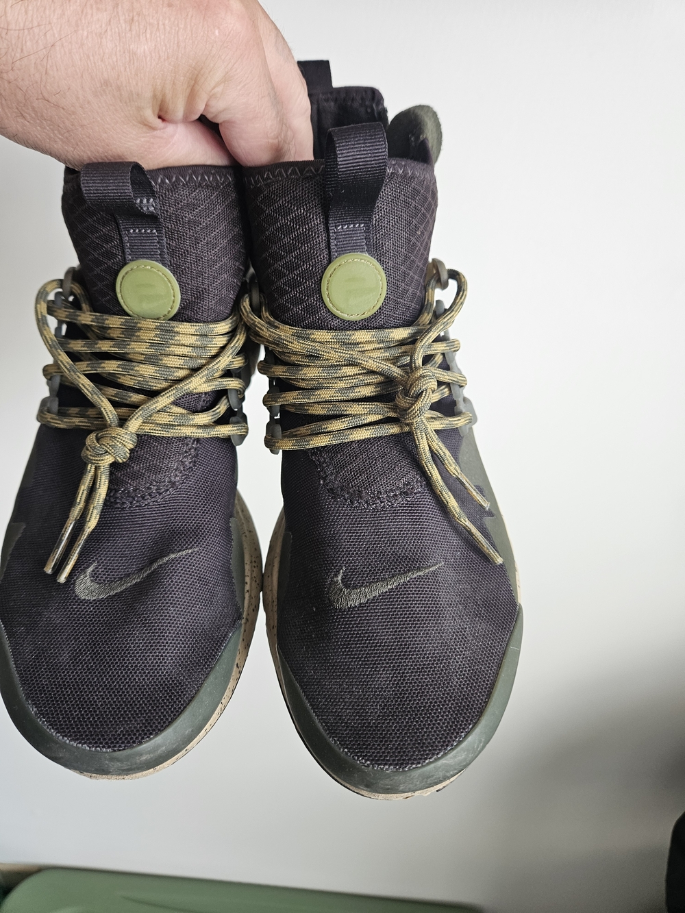 Nike Men's Black and Olive Green High-Top Athletic Sneakers